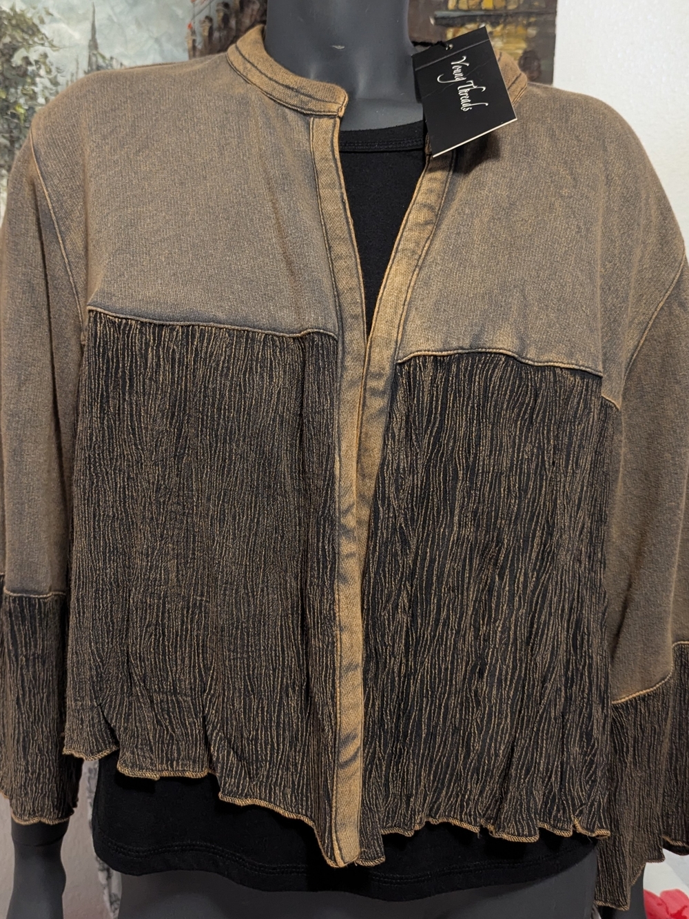 Women's Brown Textured Fringe Jacket